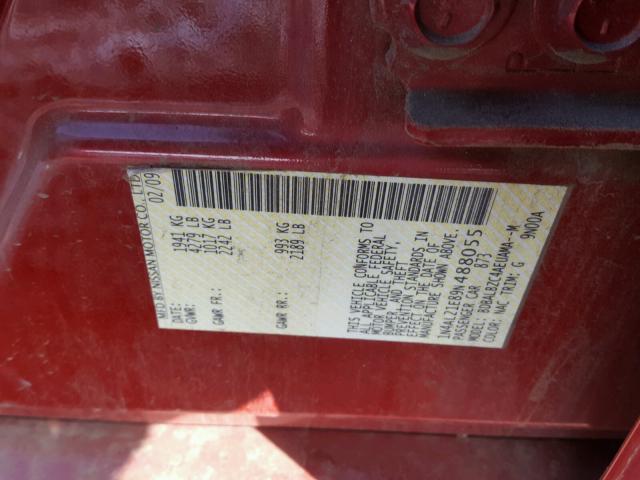 1N4AL21E89N488055 - 2009 NISSAN ALTIMA 2.5 RED photo 10