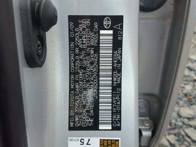 JTDKB20U793529426 - 2009 TOYOTA PRIUS SILVER photo 10