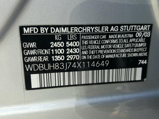 WDBUH83J74X114649 - 2004 MERCEDES-BENZ E 500 4MAT SILVER photo 10