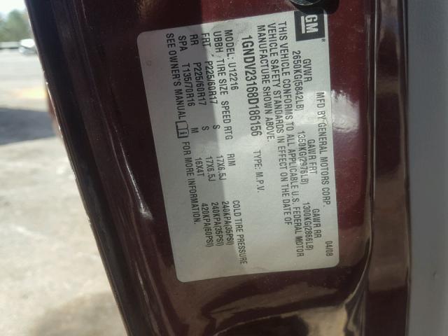 1GNDV23168D186156 - 2008 CHEVROLET UPLANDER L MAROON photo 10