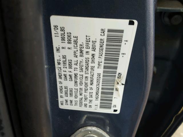 1HGCM564X7A055246 - 2007 HONDA ACCORD LX BLUE photo 10