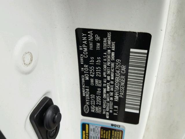 KMHHT6KD9BU047659 - 2011 HYUNDAI GENESIS CO WHITE photo 10