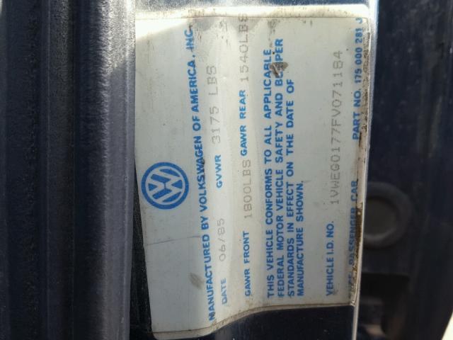 1VWEG0177FV071184 - 1985 VOLKSWAGEN GOLF BLUE photo 10