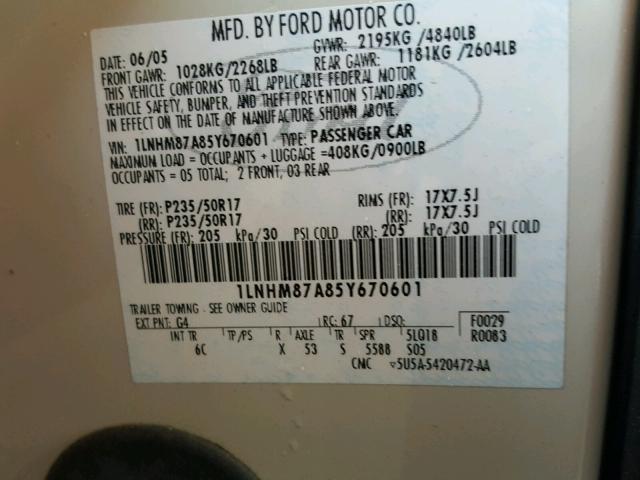 1LNHM87A85Y670601 - 2005 LINCOLN LS SILVER photo 10