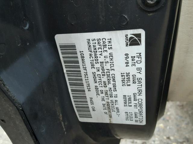 1G8AW12F75Z117534 - 2005 SATURN ION LEVEL 黑色 照片 10