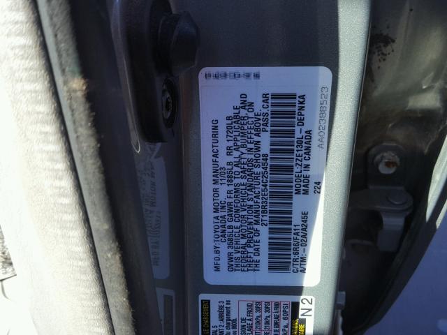 2T1BR32E54C254548 - 2004 TOYOTA COROLLA CE GRAY photo 10