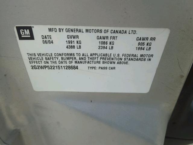 2G2WP522151128684 - 2005 PONTIAC GRAND PRIX Gümüş foto 10