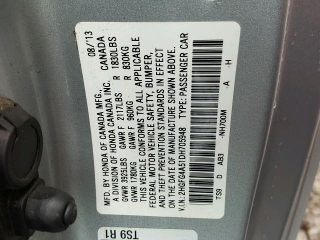 2HGFG4A51DH705948 - 2013 HONDA CIVIC SI SILVER photo 10