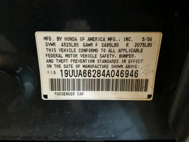 19UUA66284A046946 - 2004 ACURA TL GREEN photo 10