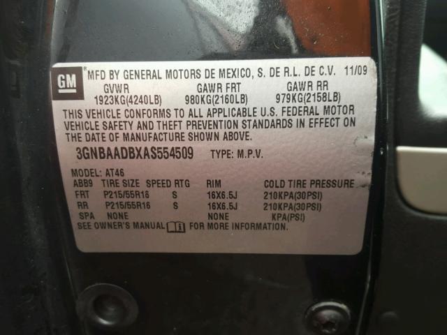 3GNBAADBXAS554509 - 2010 CHEVROLET HHR LS BLACK photo 10