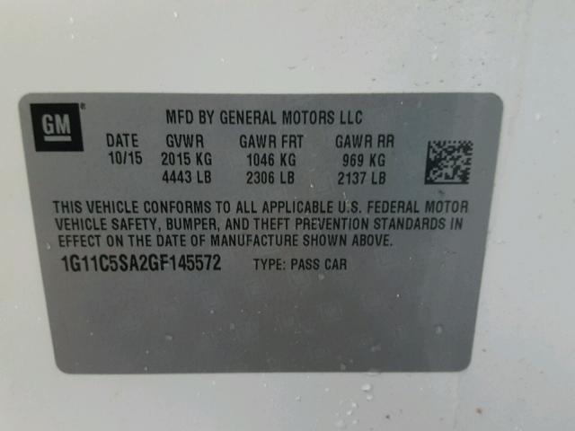 1G11C5SA2GF145572 - 2016 CHEVROLET MALIBU LIM 白色 照片 10