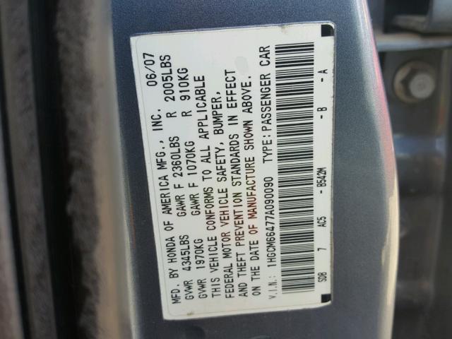 1HGCM66477A090090 - 2007 HONDA ACCORD SE BLUE photo 10