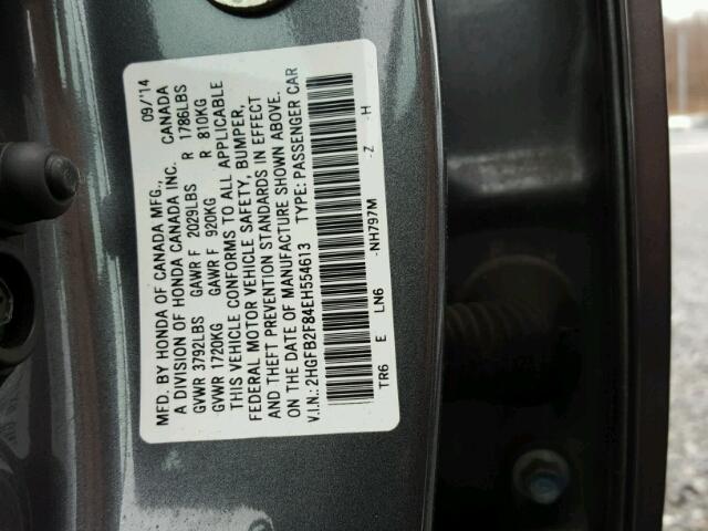 2HGFB2F84EH554613 - 2014 HONDA CIVIC EX GRAY photo 10