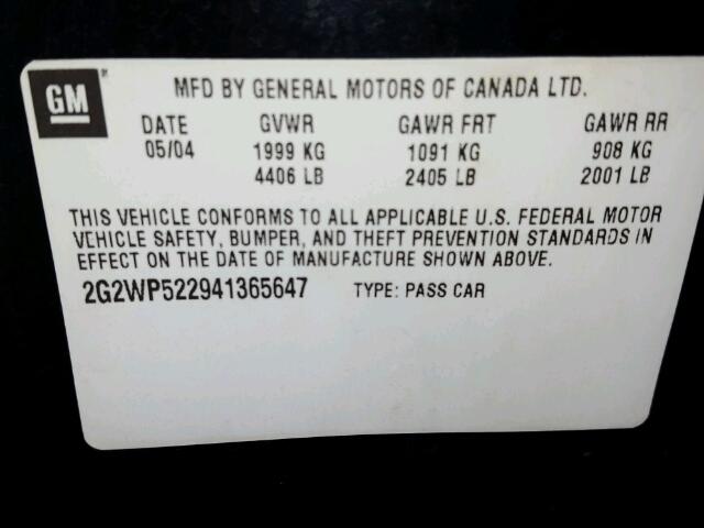 2G2WP522941365647 - 2004 PONTIAC GRAND PRIX BLACK photo 10