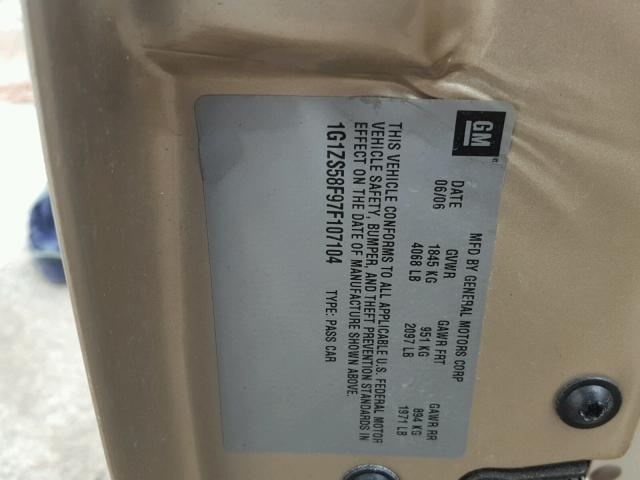 1G1ZS58F97F107104 - 2007 CHEVROLET MALIBU LS ბეჟი ფოტო 10