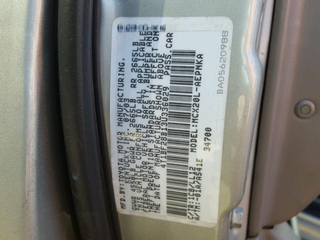 4T1BF28B13U336029 - 2003 TOYOTA AVALON XL SILVER photo 10