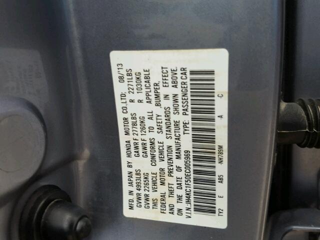 JH4KC1F50EC005969 - 2014 ACURA RLX TECH GRAY photo 10