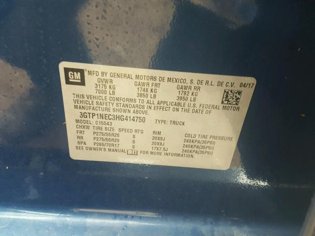 3GTP1NEC3HG414750 - 2017 GMC SIERRA C15 BLUE photo 10