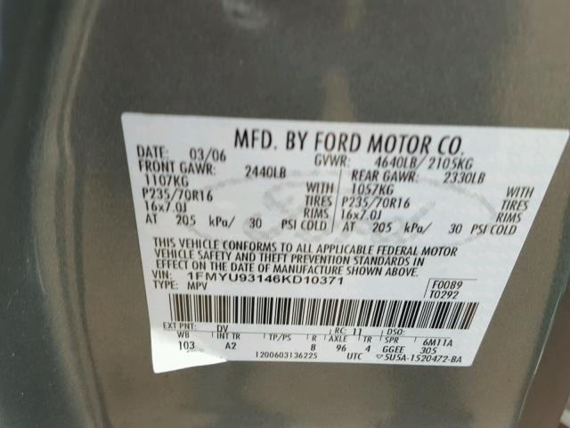 1FMYU93146KD10371 - 2006 FORD ESCAPE XLT GREEN photo 10