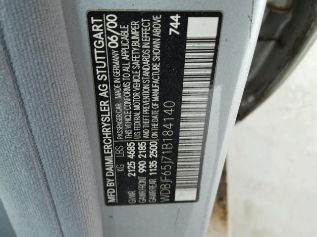 WDBJF65J71B184140 - 2001 MERCEDES-BENZ E320 GRAY photo 10