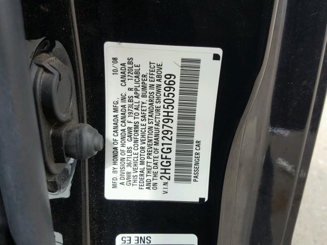 2HGFG12979H505969 - 2009 HONDA CIVIC EXL 黑色 照片 10