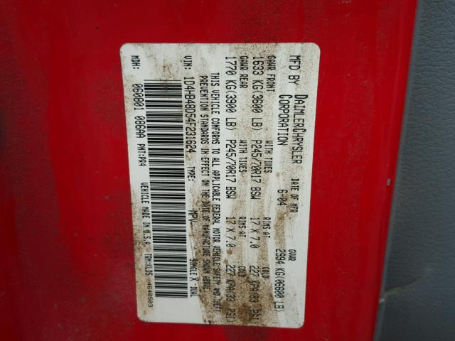 1D4HB48D54F231624 - 2004 DODGE DURANGO SL RED photo 10