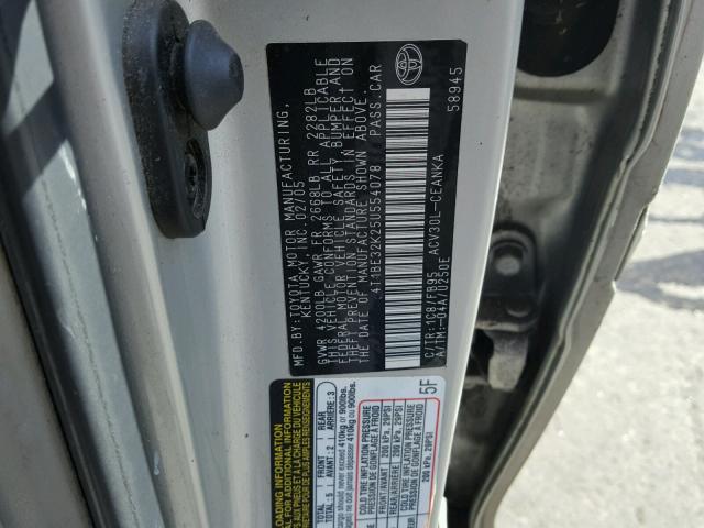 4T1BE32K25U554078 - 2005 TOYOTA CAMRY LE SILVER photo 10