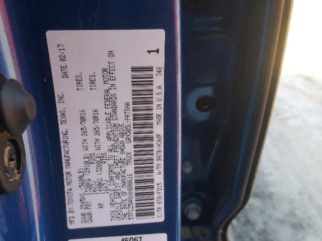 5TFCZ5AN1HX080616 - 2017 TOYOTA TACOMA DOU BLUE photo 10