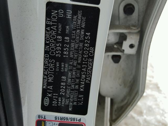 KNADM5A31C6028254 - 2012 KIA RIO LX Սպիտակ լուսանկար 10