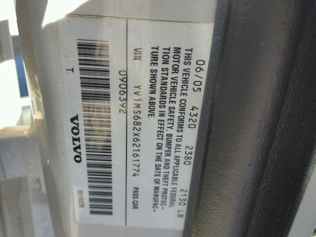 YV1MS682X62161774 - 2006 VOLVO S40 T5 SILVER photo 10