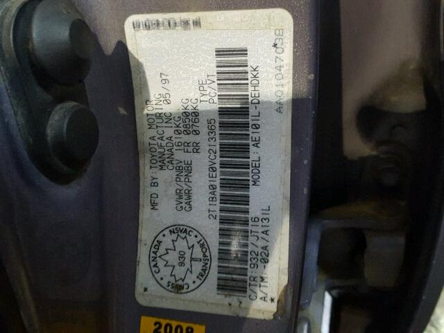 2T1BA01E0VC213365 - 1997 TOYOTA COROLLA PURPLE photo 10