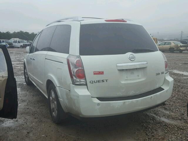 5N1BV28U47N108093 - 2007 NISSAN QUEST S WHITE photo 3