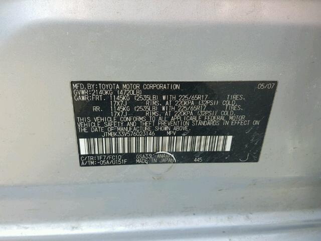 JTMBK33V576023146 - 2007 TOYOTA RAV4 SILVER photo 10