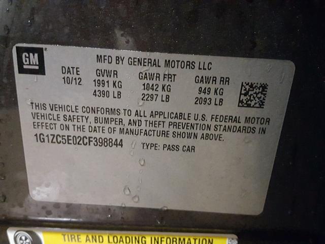 1G1ZC5E02CF398844 - 2012 CHEVROLET MALIBU 1LT 灰色 照片 10