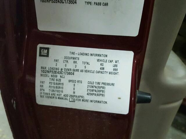 1G2NF52E43C173604 - 2003 PONTIAC GRAND AM S წითელი ფოტო 10