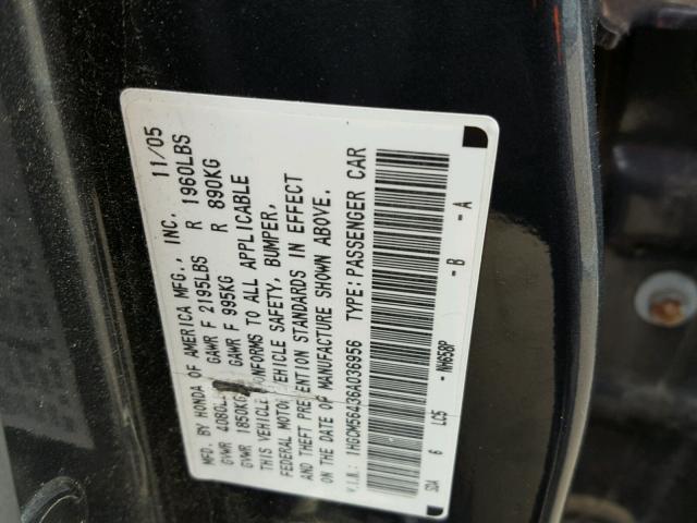 1HGCM56436A036956 - 2006 HONDA ACCORD LX GRAY photo 10