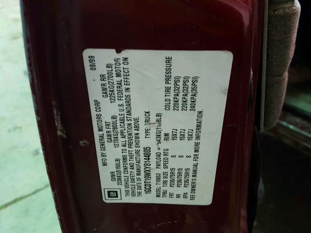 1GCDT19WXY8144805 - 2000 CHEVROLET S TRUCK S1 RED photo 10