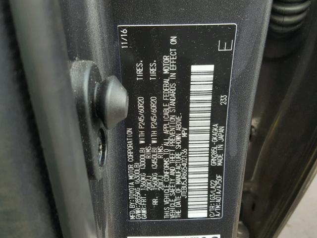 JTEBU5JR6G5402136 - 2016 TOYOTA 4RUNNER SR GRAY photo 10