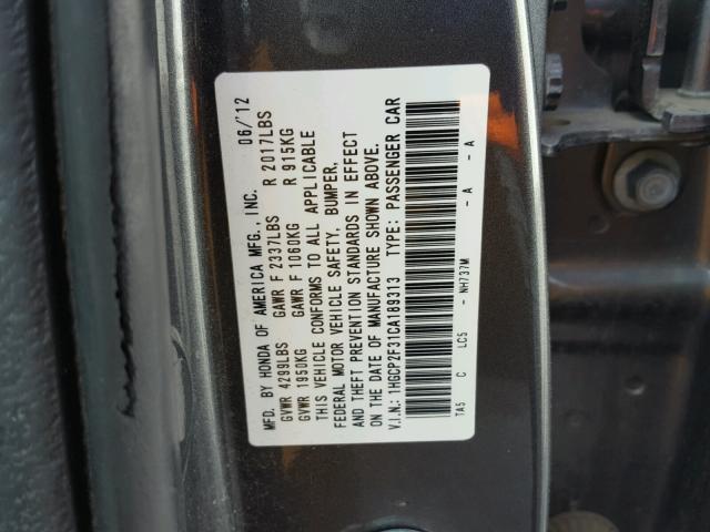 1HGCP2F31CA189313 - 2012 HONDA ACCORD LX GRAY photo 10