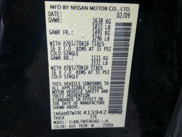 1N6AD07W59C415942 - 2009 NISSAN FRONTIER C BLACK photo 10