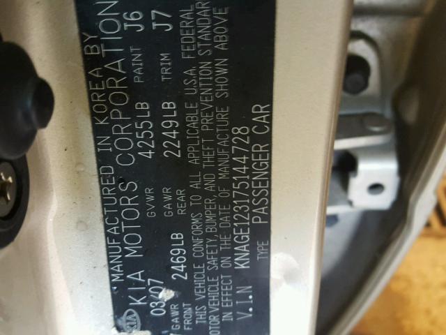 KNAGE123175144728 - 2007 KIA OPTIMA LX GOLD photo 10