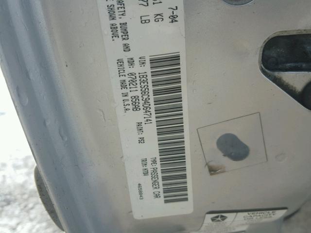 1B3ES56C94D647141 - 2004 DODGE NEON SXT SILVER photo 10