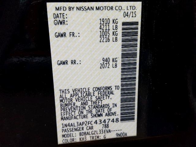 1N4AL3AP2FC434748 - 2015 NISSAN ALTIMA 2.5 BLACK photo 10