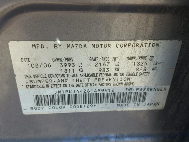 JM1BK344261489912 - 2006 MAZDA 3 HATCHBAC GRAY photo 10