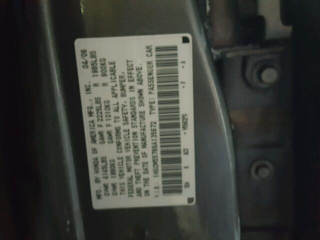 1HGCM55786A135672 - 2006 HONDA ACCORD EX GRAY photo 10