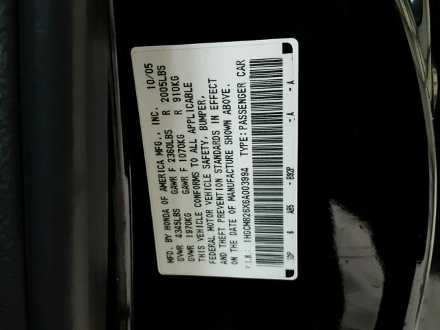 1HGCM826X6A003994 - 2006 HONDA ACCORD EX BLACK photo 10