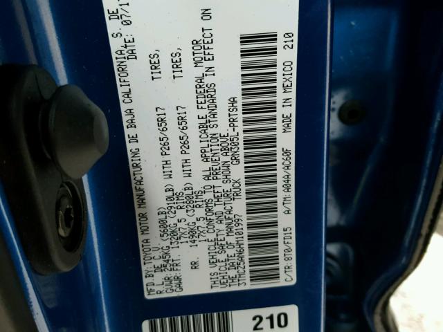 3TMCZ5AN6HM101997 - 2017 TOYOTA TACOMA DOU BLUE photo 10