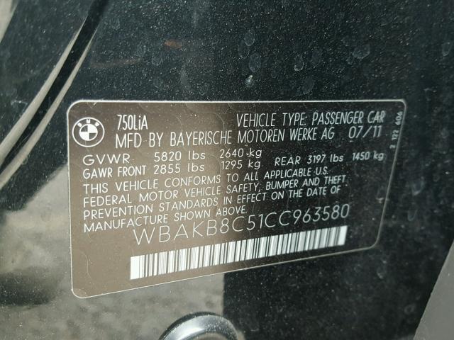 WBAKB8C51CC963580 - 2012 BMW 750LI BLACK photo 10
