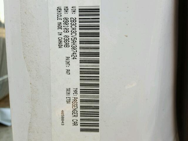 2B3CA3CV5AH307424 - 2010 DODGE CHARGER SX WHITE photo 10