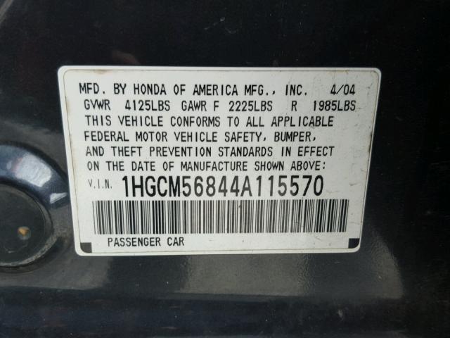 1HGCM56844A115570 - 2004 HONDA ACCORD EX GRAY photo 10